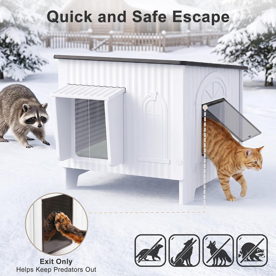 21.6"×17.1"×23.6" Heated Cat House for Outside, Waterproof Cat Shelter