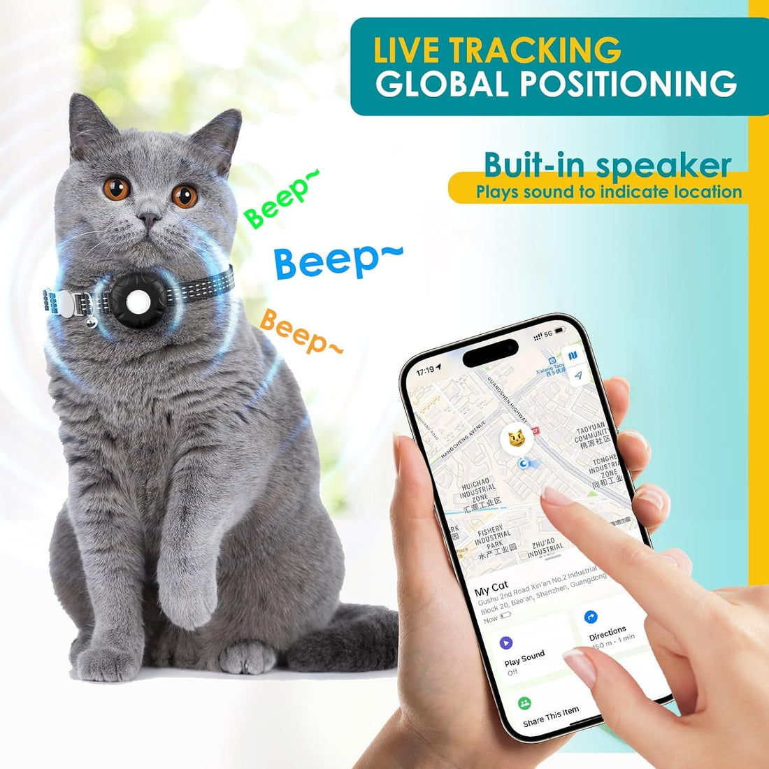Cat Tracker, Cat Tracker Collar with Safety Elastic Buckle