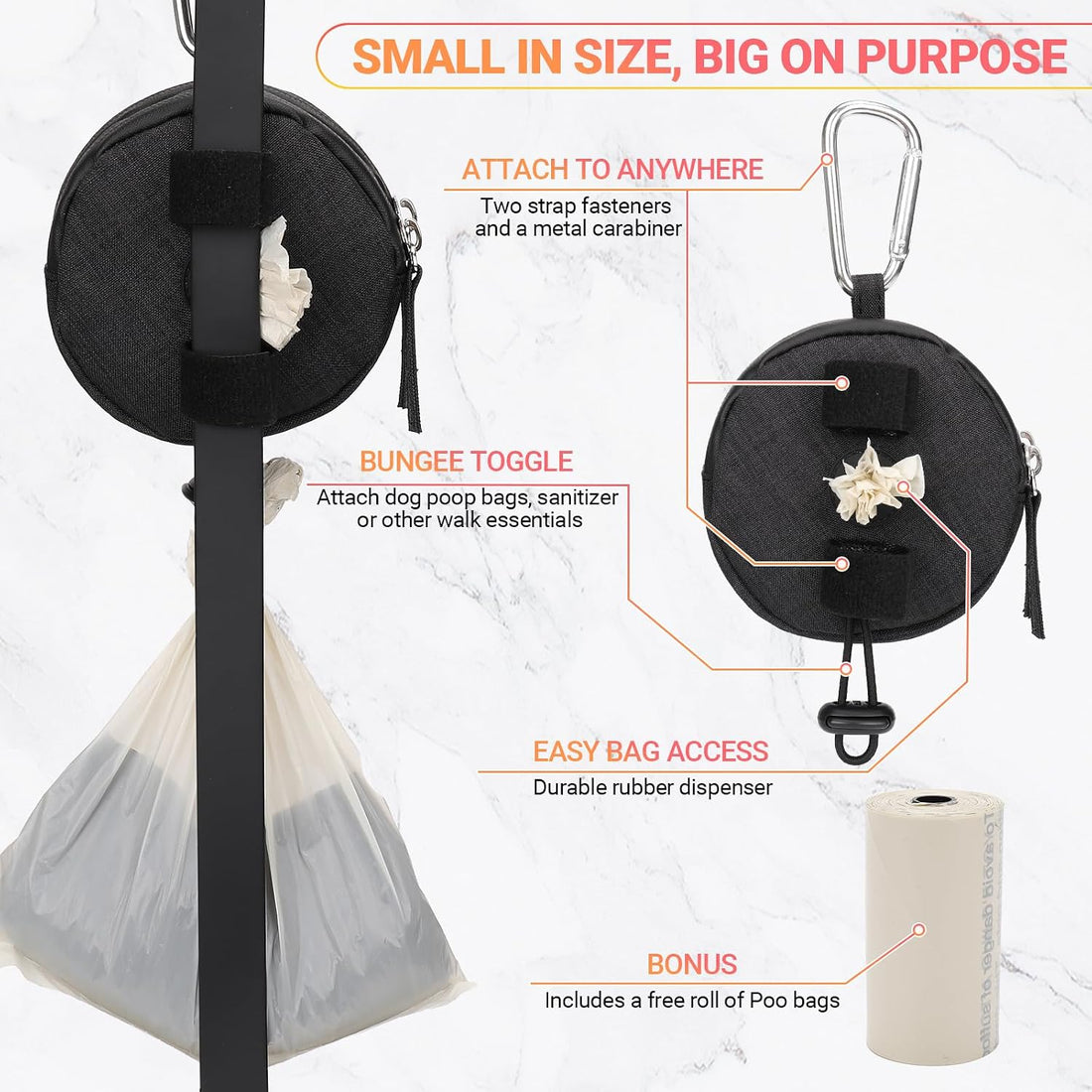 Dog Poop Bag Holder for Leashes- Dog Treat Pouch with Waterproof