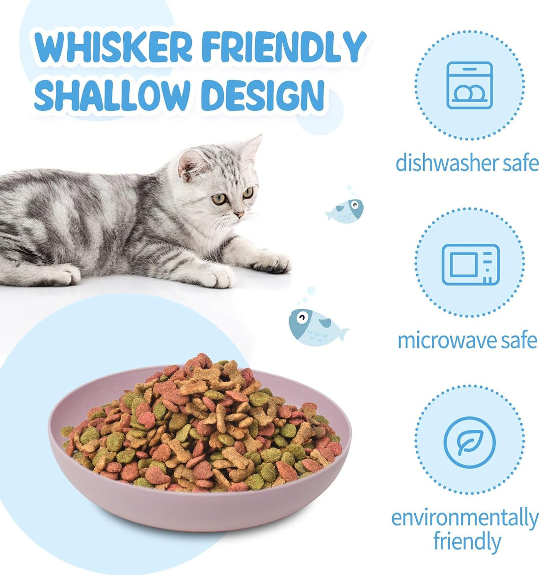 Cat Dishes Whisker Friendly, Shallow Wide Pet Food and Water Bowl