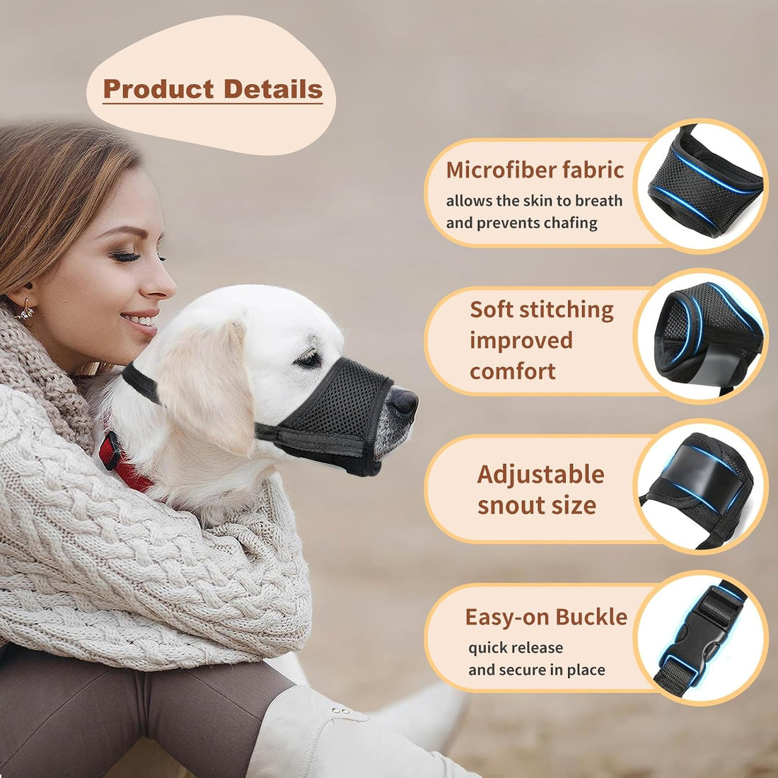 HEELE Dog Muzzle,Soft Nylon Muzzle Anti Biting Barking Chewing,Air