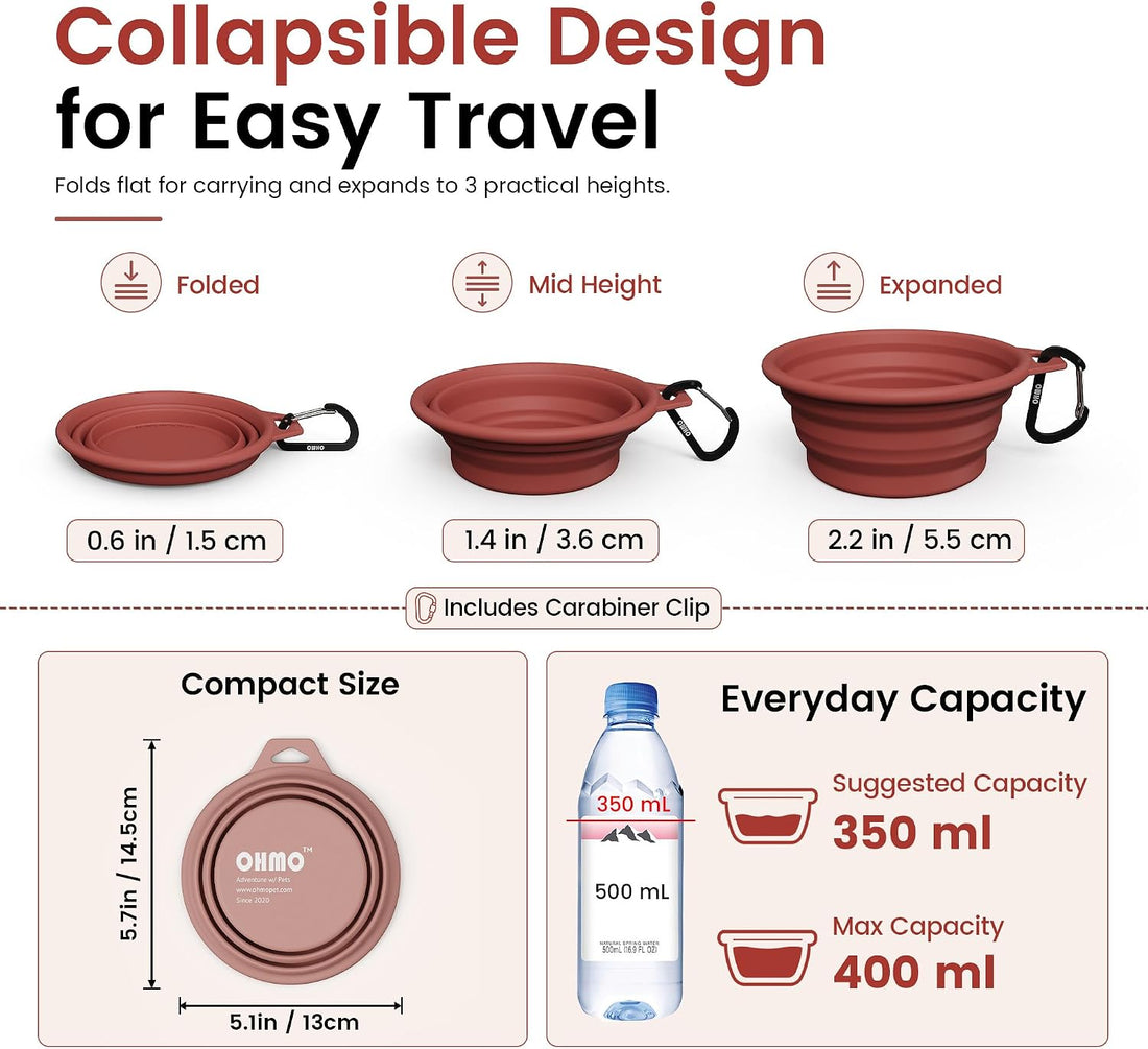 OHMO Collapsible Dog Bowls for Pet Travel, 12oz, 2pcs, Coral&Brick Red