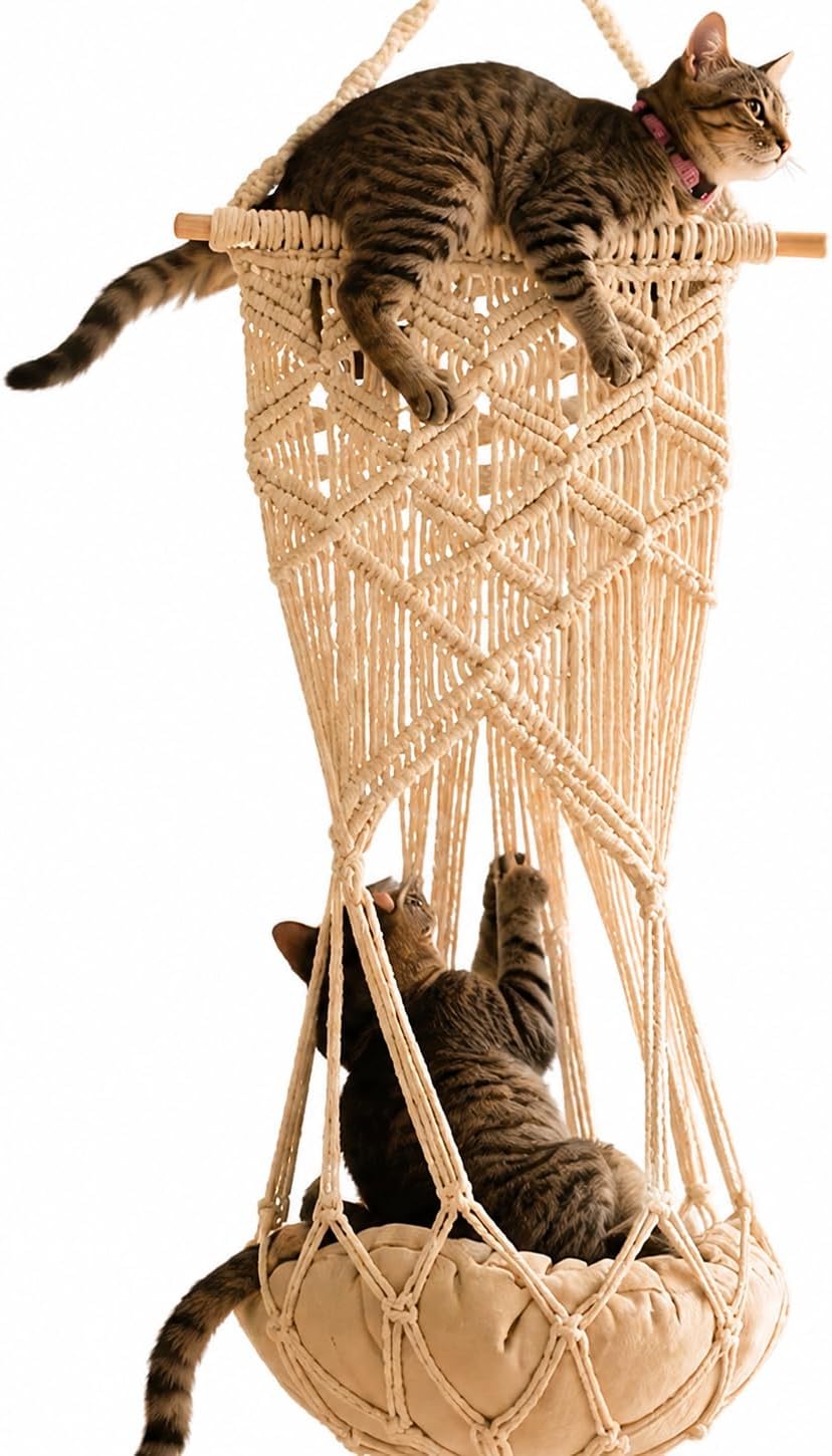 KARCEEY Macrame Cat Hammock Hanging Bed