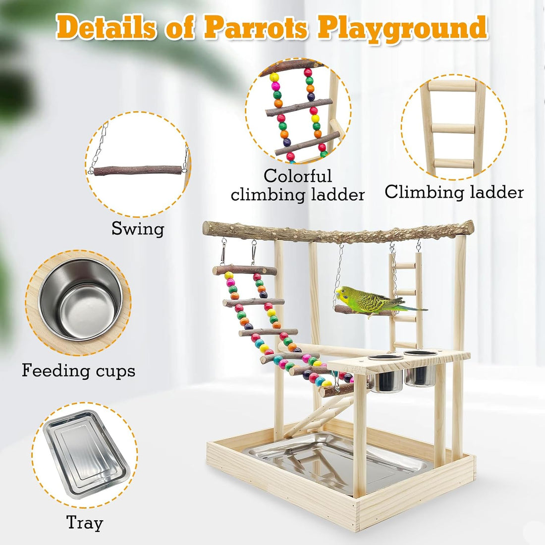 Hamiledyi Bird Playground Parrots Wood Perch Stand Cockatiel