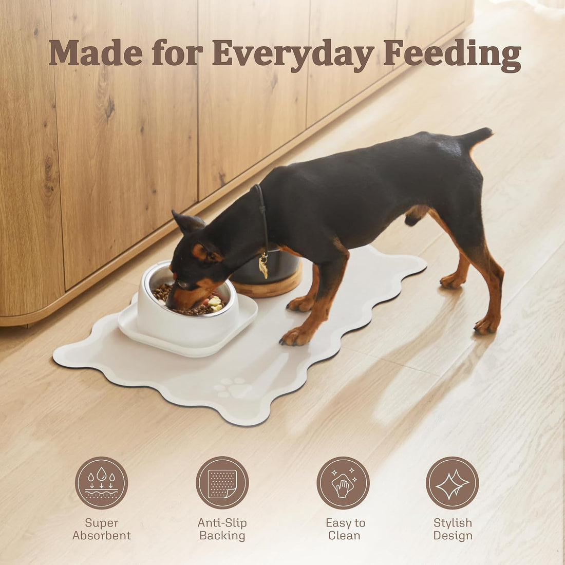 Scalloped Dog Feeding Mat, Absorbent Bowl Placemat