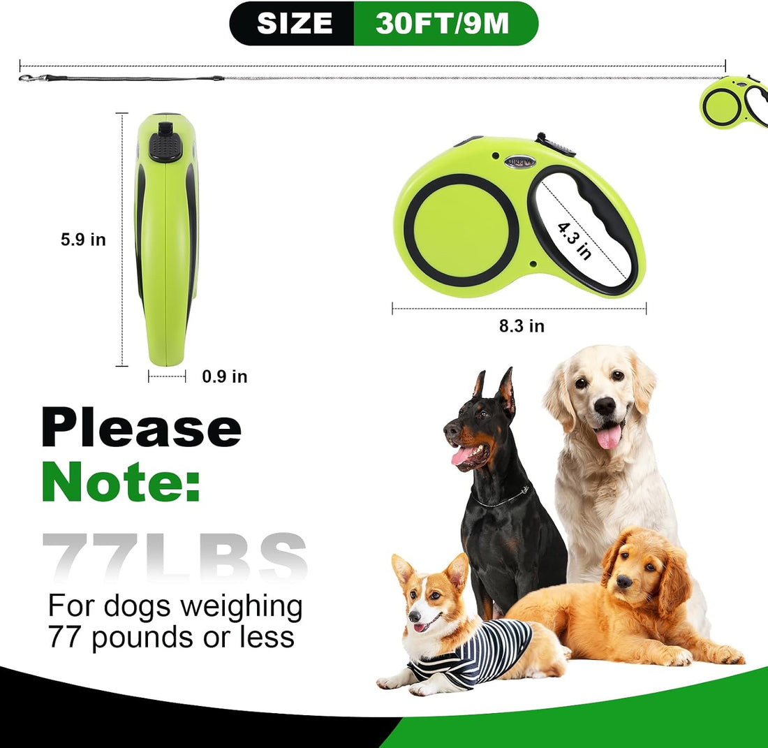 30FT Retractable Dog Leash 30 FT,360° Tangle-Free Dog Walking Leash