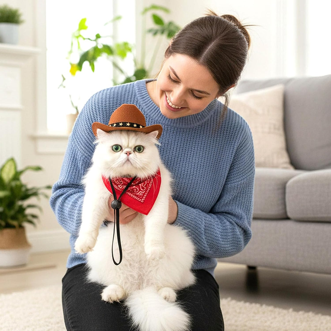 Pet Cowboy Costume, Dog Cowboy Hat with Bandana Scarf