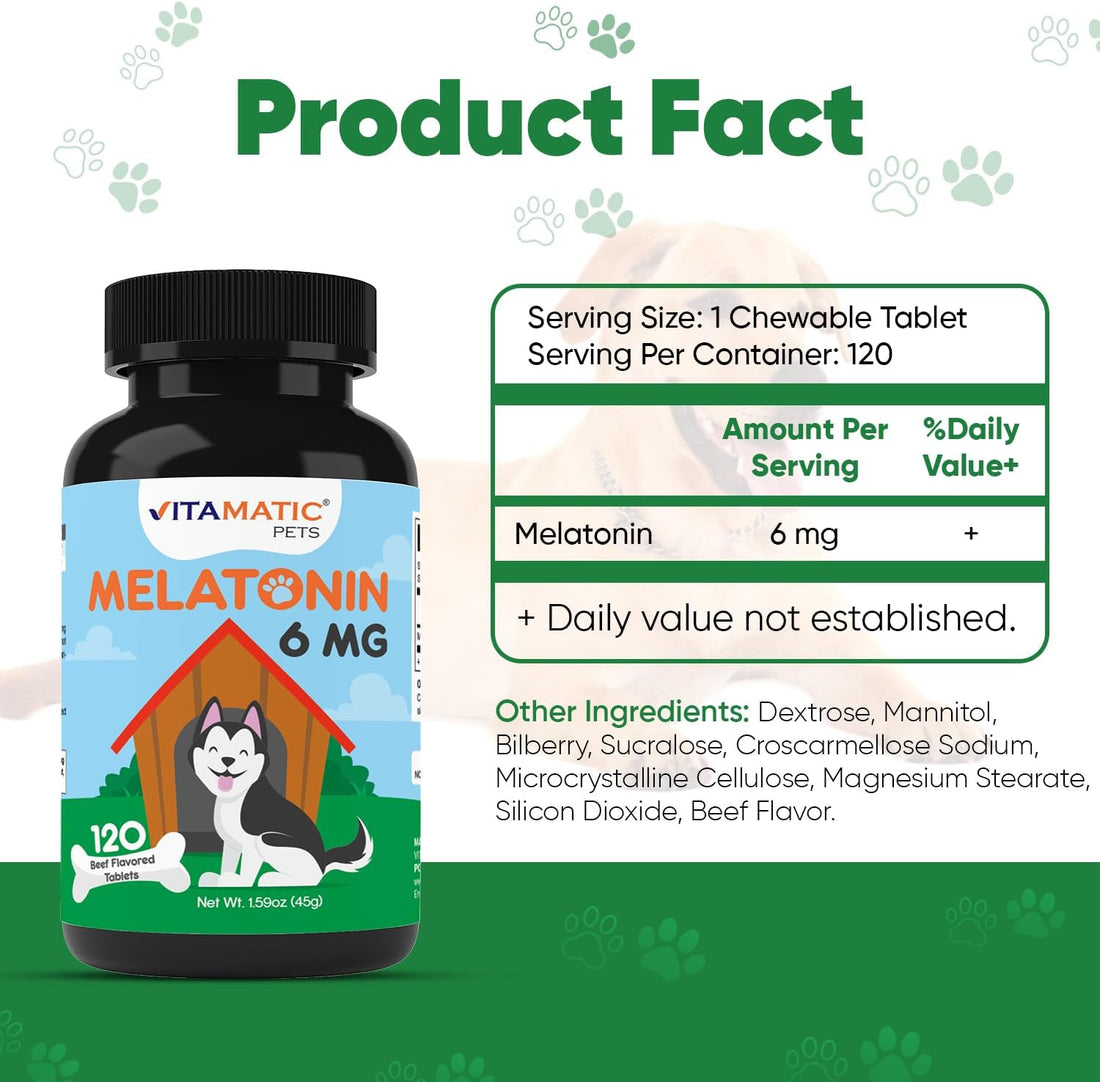 Vitamatic Pets Melatonin 6 mg Chewable Tablets for Dogs, 120 Count