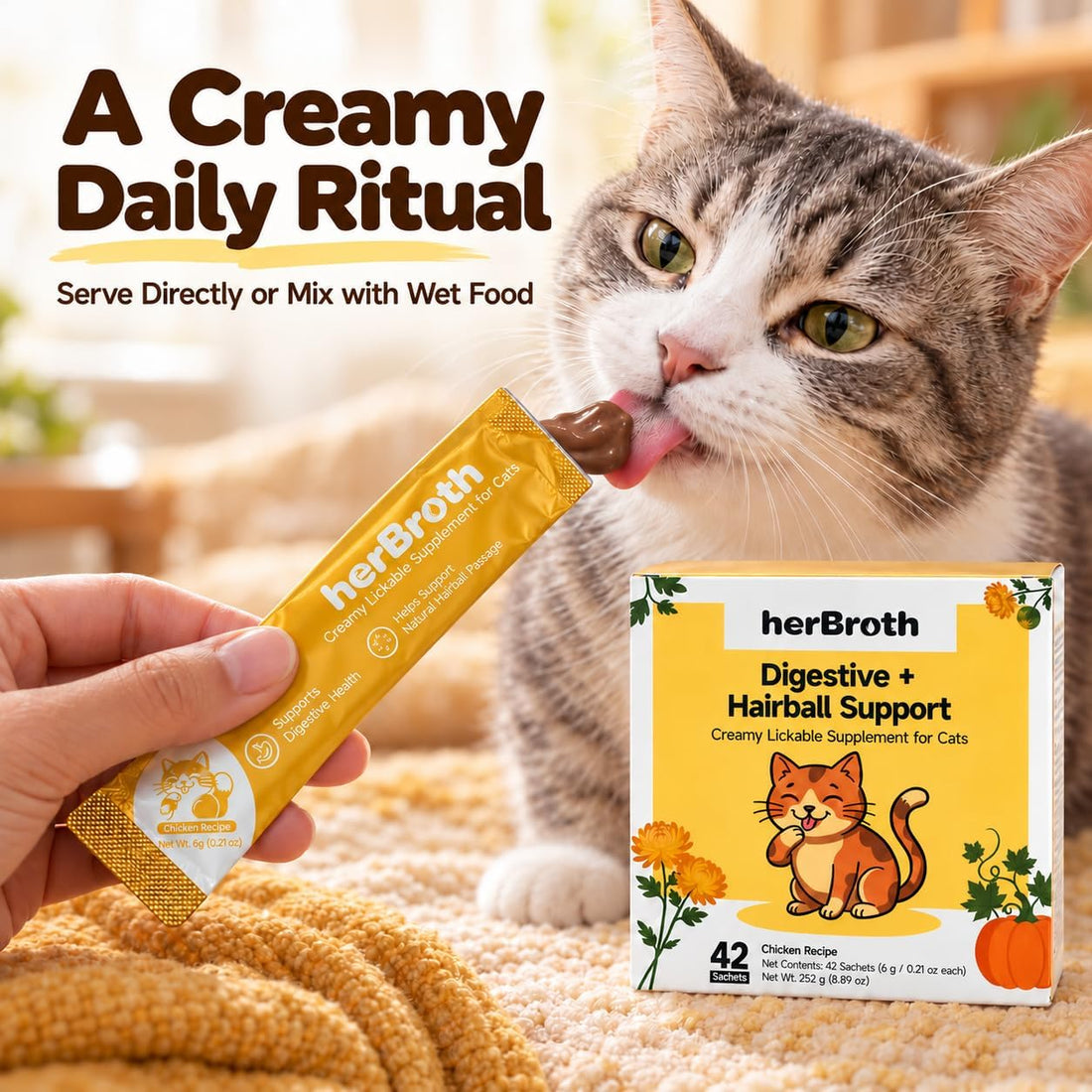 Cat Digestive & Hairball Lickable Supplement, 42 Count, Yellow Box