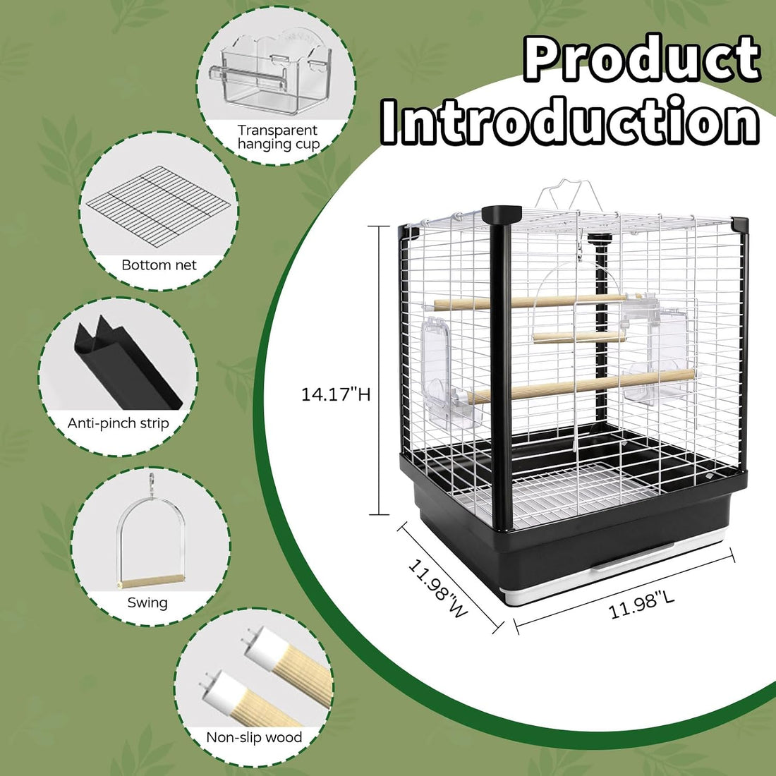 17.5inch Small Travel Bird Cage with Horizontal Wire for Parakeets