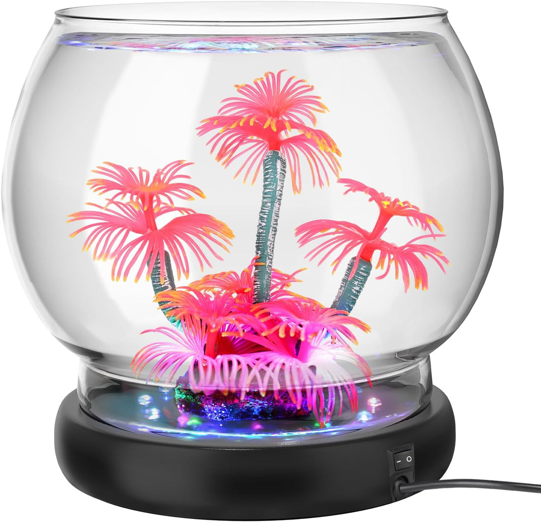 hygger 0.5 Gallon/1 Gallon Glass Fish Bowl with LED Light and Decor