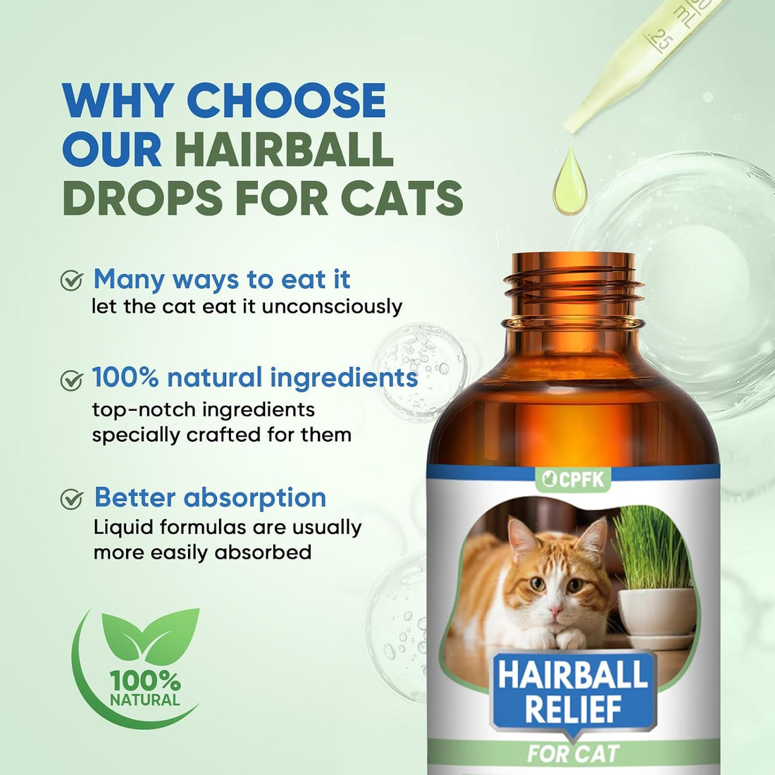 Cat Hairball Remedy Drops, 60 ml 2 Pack Cat Hair Ball Treatment