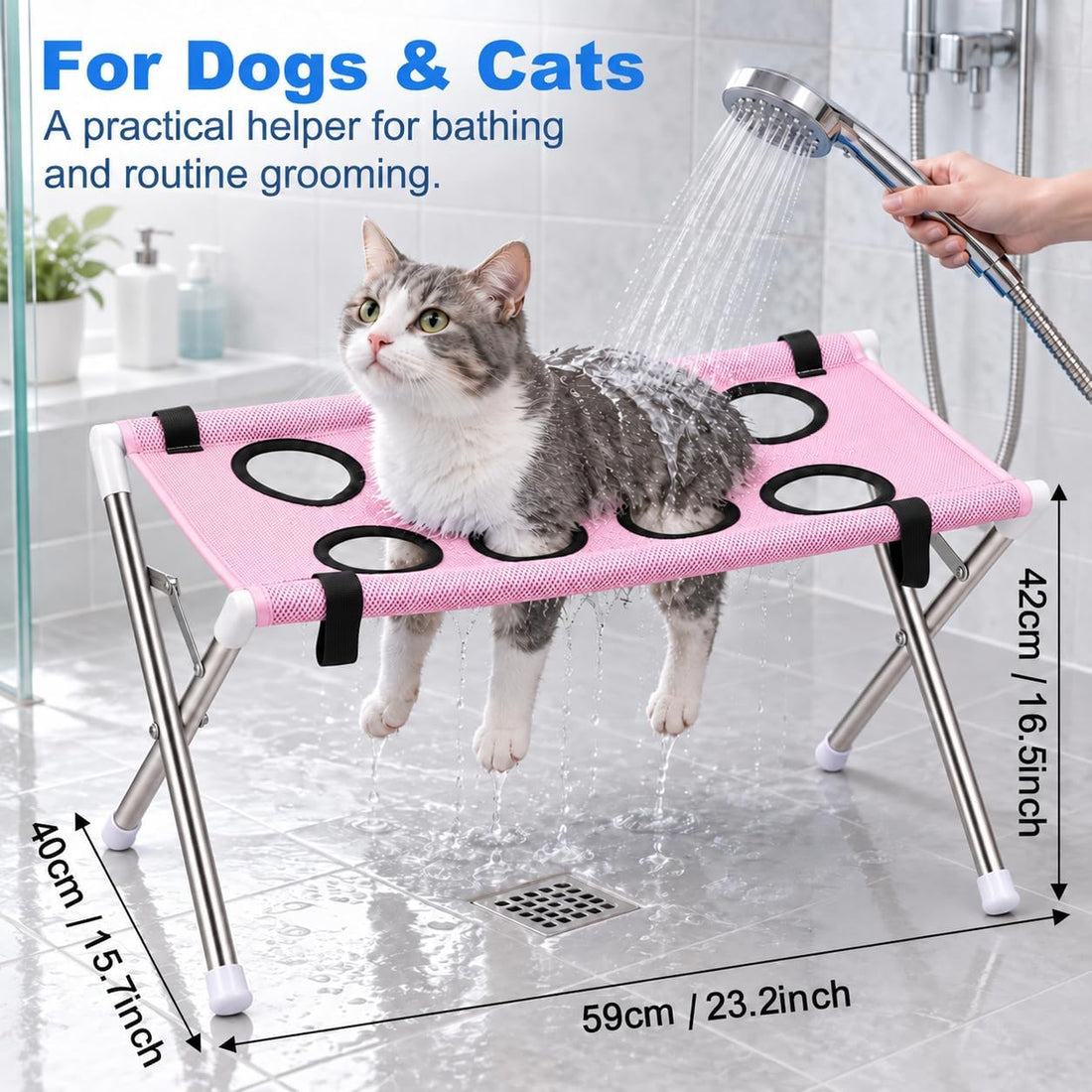 LUMIXA Dog Grooming Hammock Stand, Foldable Pet Bath Hammock
