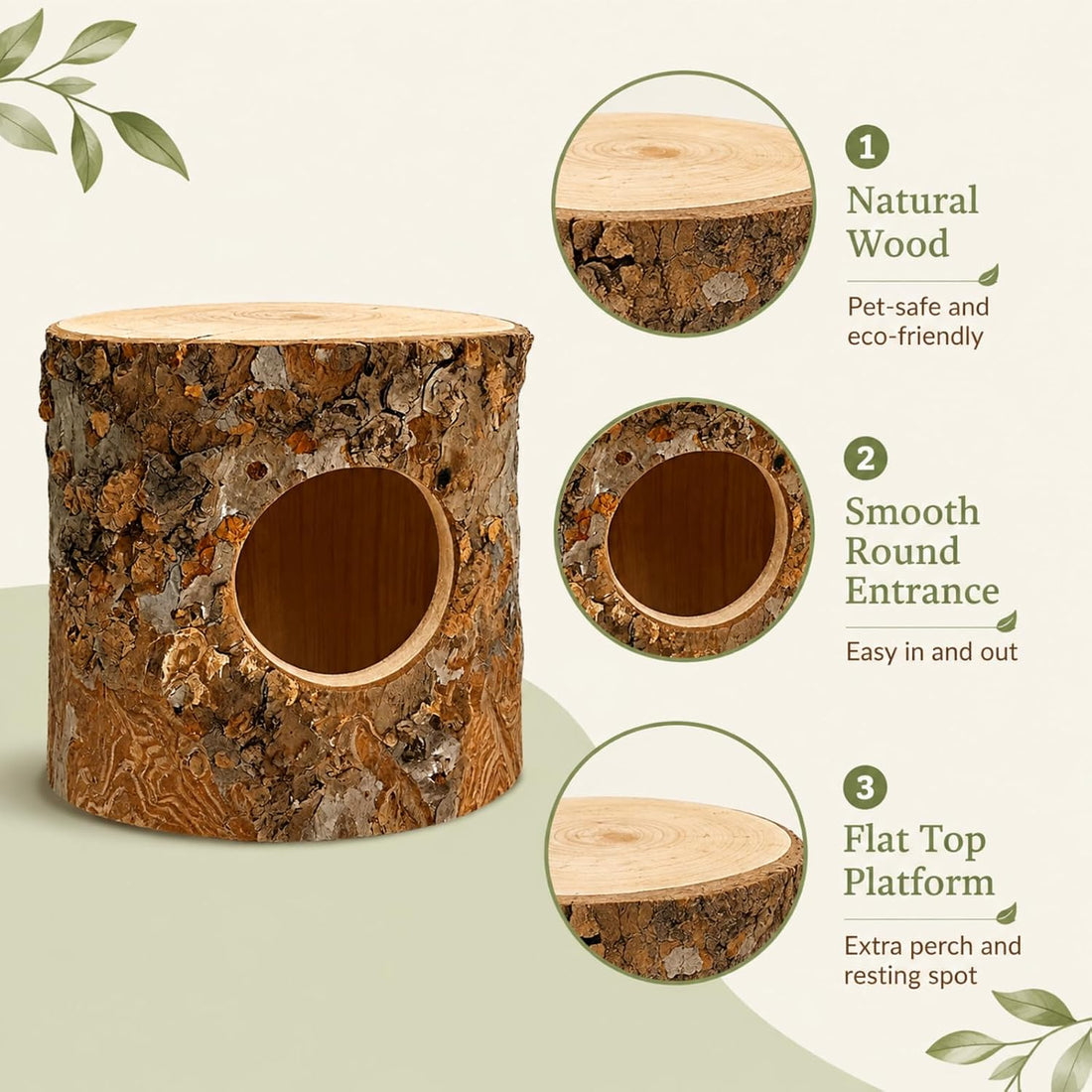 Hamster Hideout House for Small Animals, Wooden Habitat Shelter