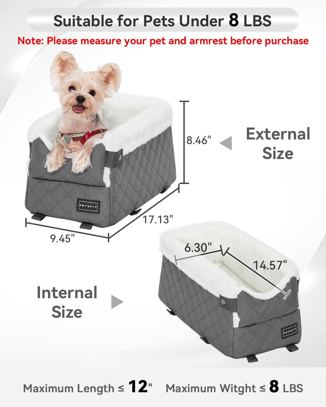 PETSFIT Center Console Dog Car Seat with Adjustable Seat-Rail Anchor