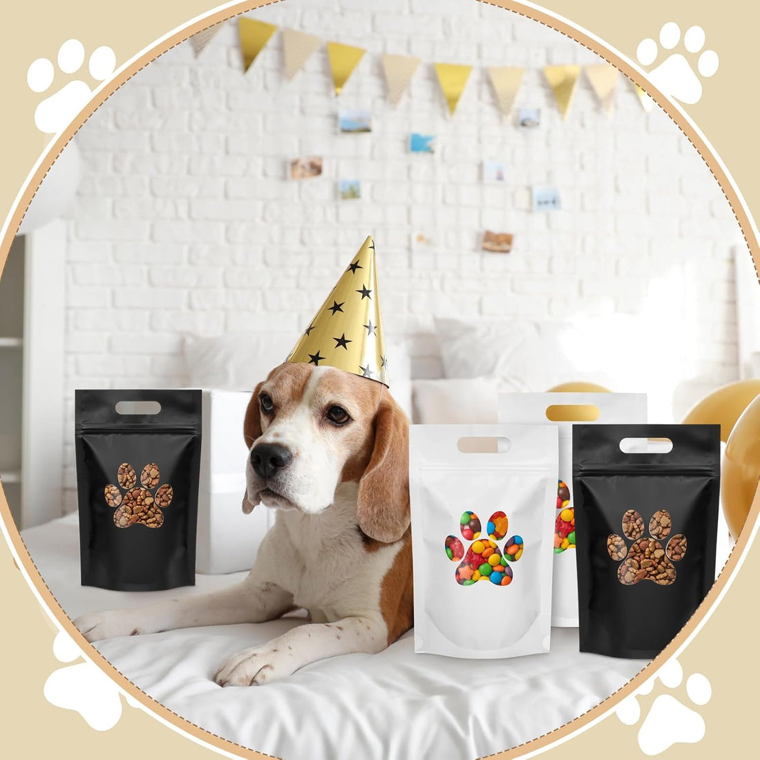 Gersoniel 100 Pcs Paw Dog Treat Bags Gift Bags with Window Resealable