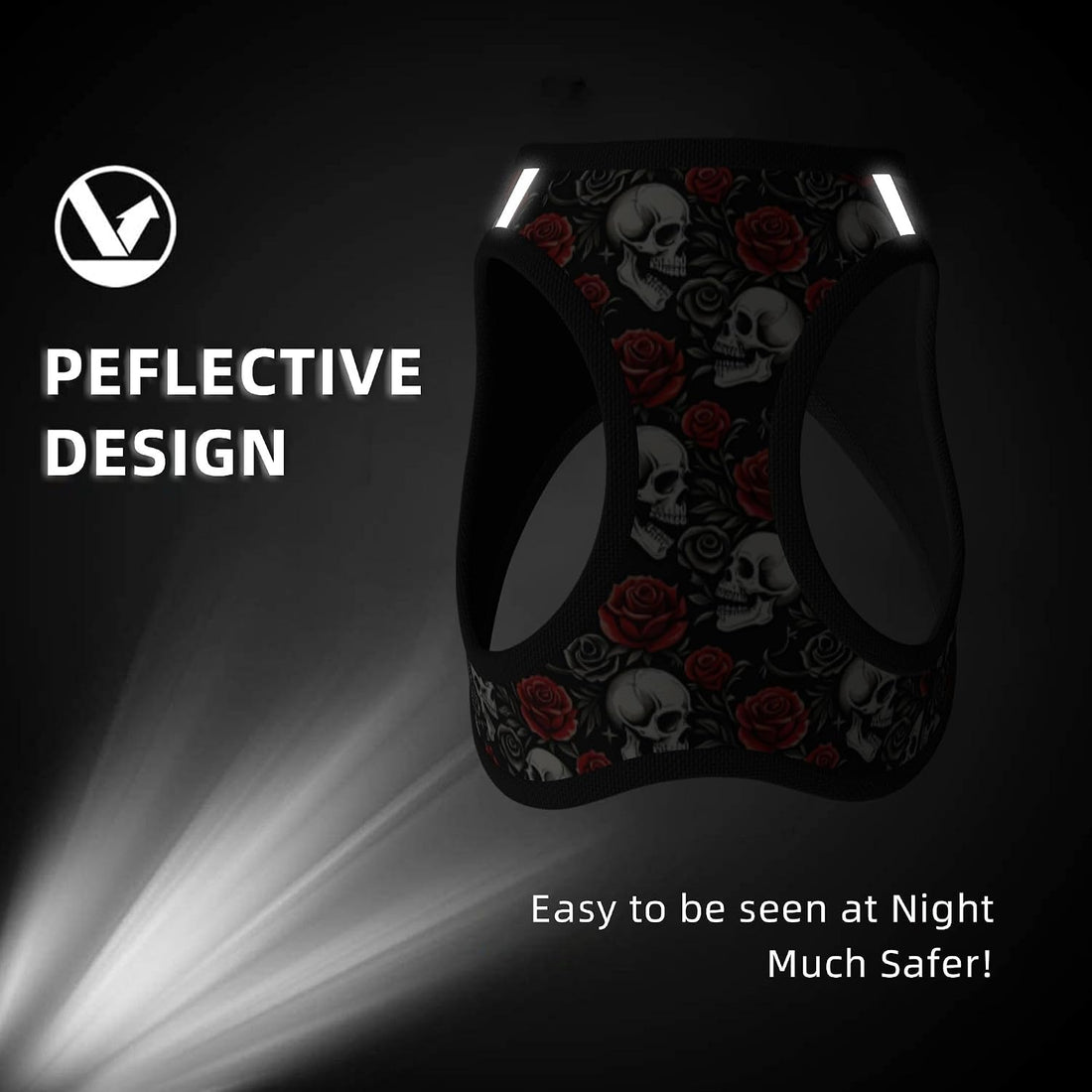 MUKIO Skull Roses Gothic No Pull Dog Harness Vest