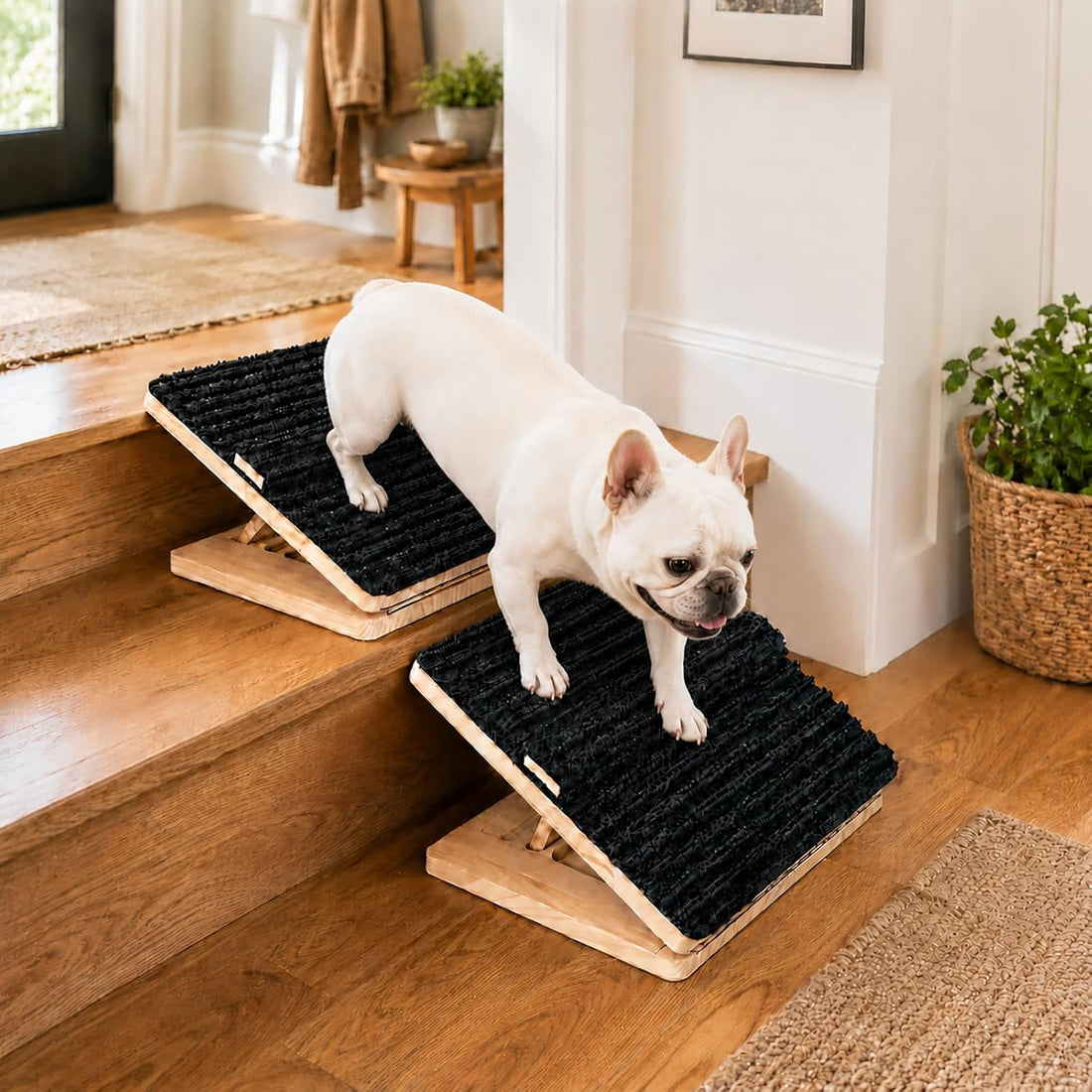 Dog Ramp for Stairs 2 Pack, 4-Level Adjustable Wooden Pet Steps
