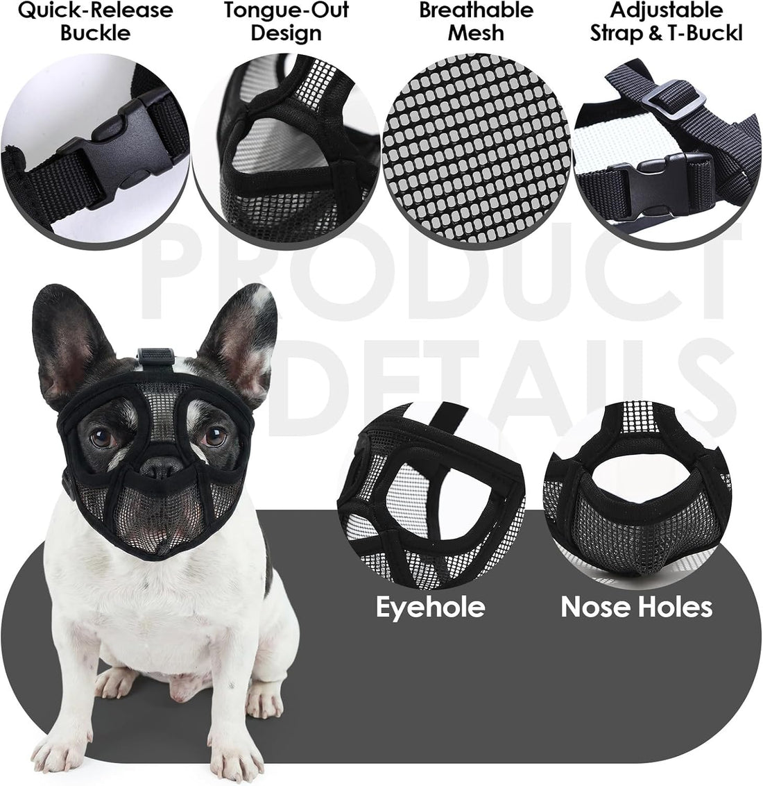Short Snout Dog Muzzle, Breathable Soft Mesh French Bulldog Muzzle