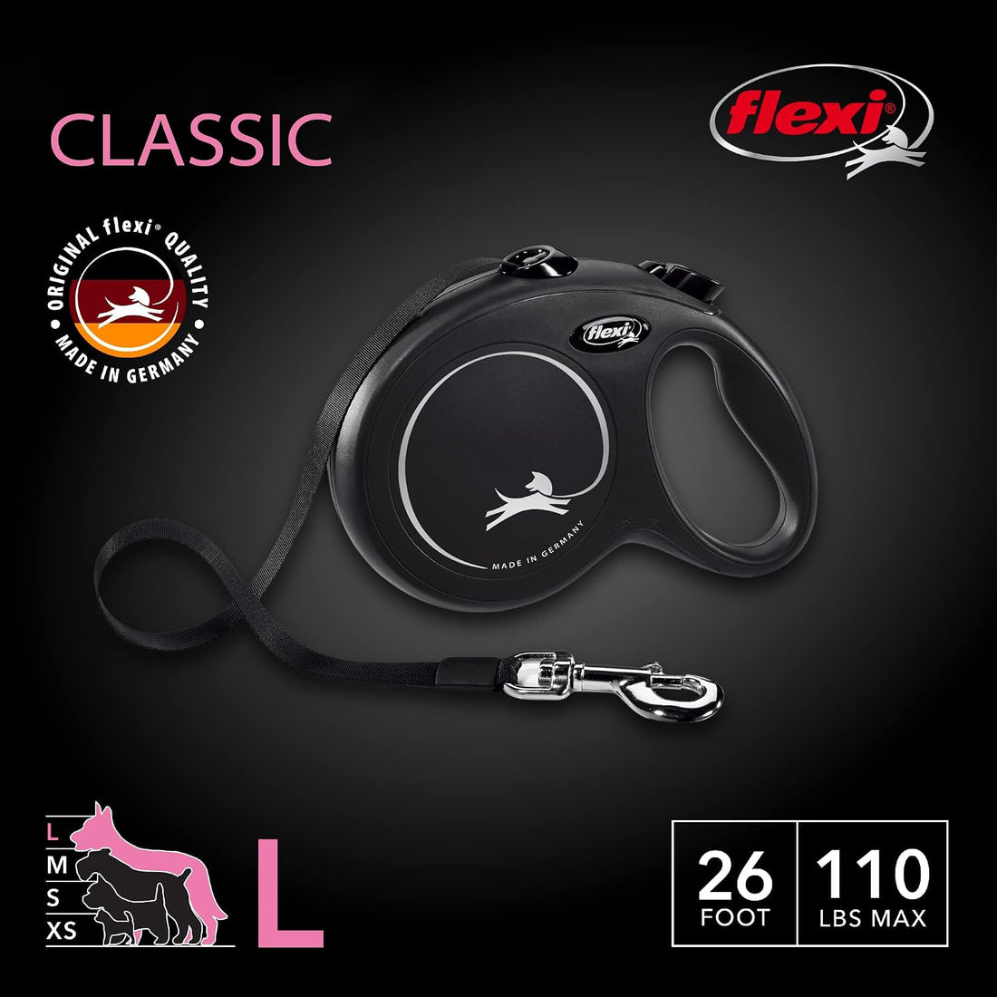 FLEXI New Classic Tape Retractable Dog Leash for Large Dogs Upto 110