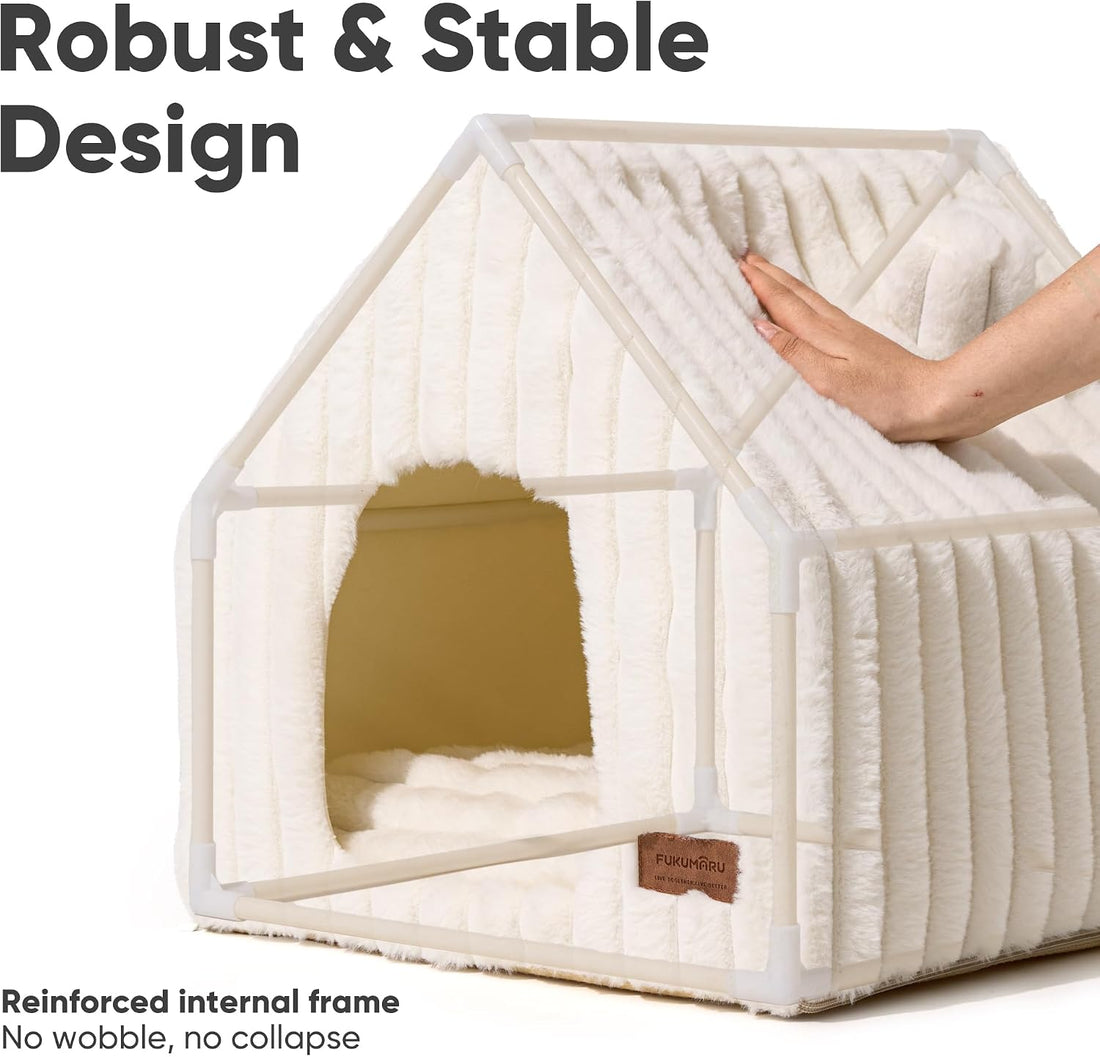 FUKUMARU Cat Bed Cave, Enclosed Washable Covered Dog Bed with Support