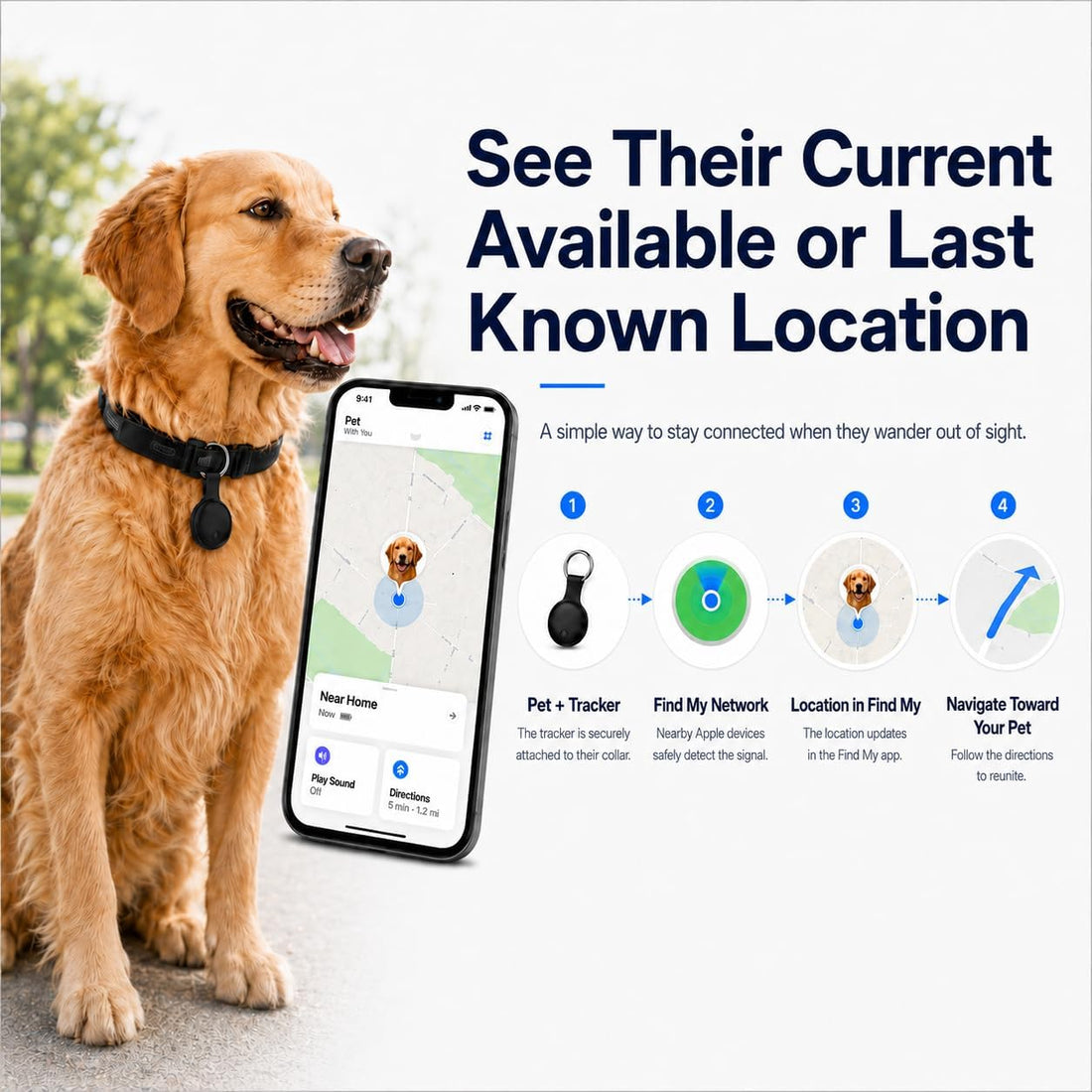 GPS Tracker for Dogs, Pet Location Tracker for Dogs & Cats, iOS Only