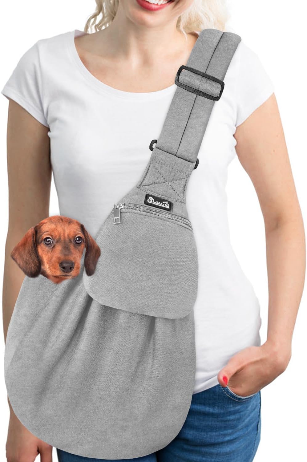 Lukovee Small Dog Sling Carrier, with Padded Strap & Storage Pocket,
