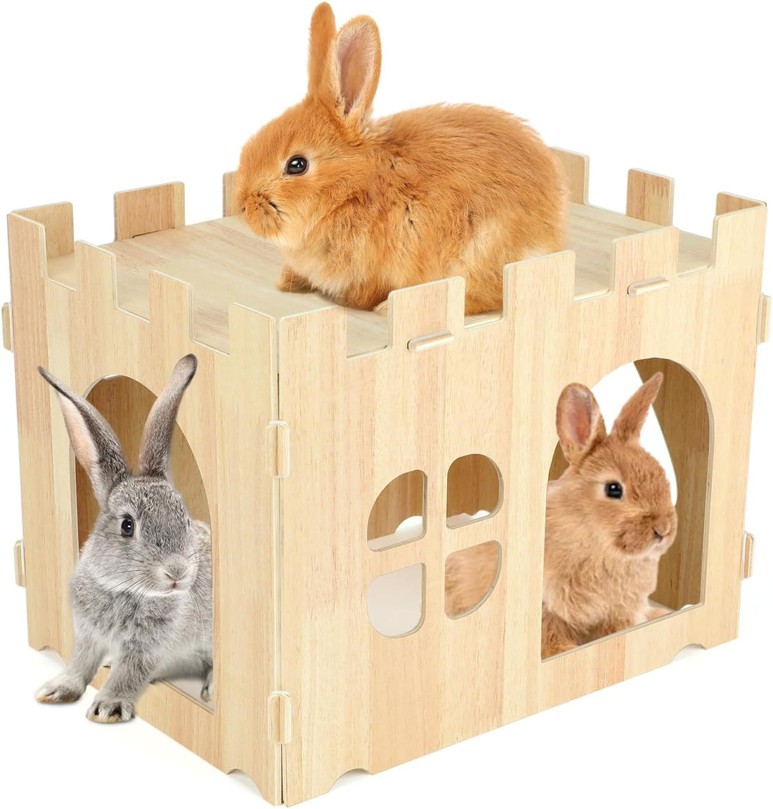 BWOGUE Large Wooden Bunny Hideout,Detachable Rabbit Castle for Small