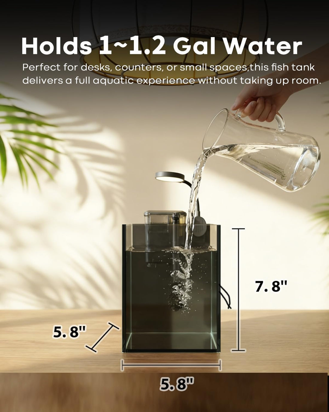 1.25 Gallon Fish Tank Small Glass Aquarium Kit Starter Set Dark