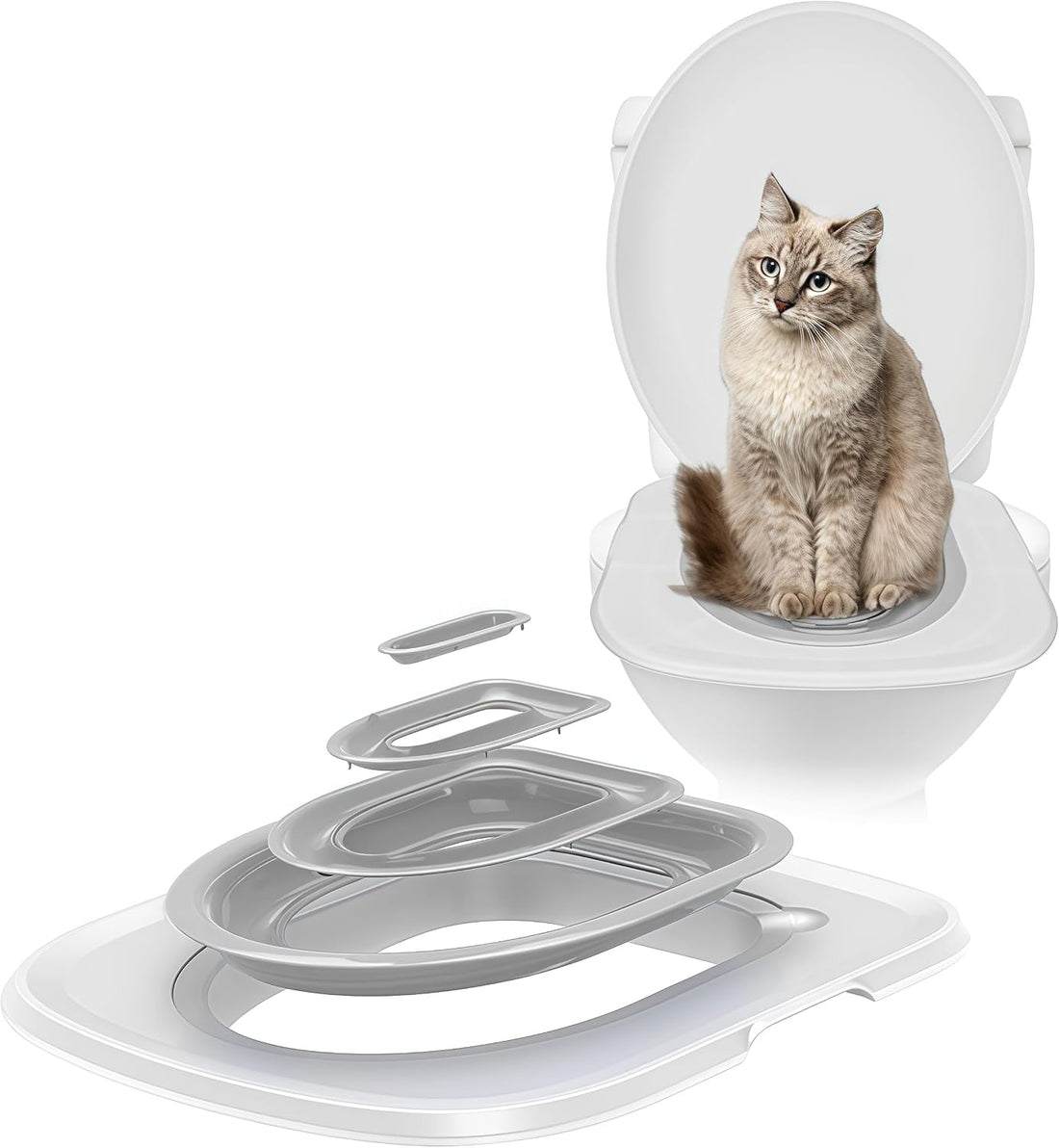 Cat Toilet Training Kit – Litter Box Alternative with Tray (Grey)