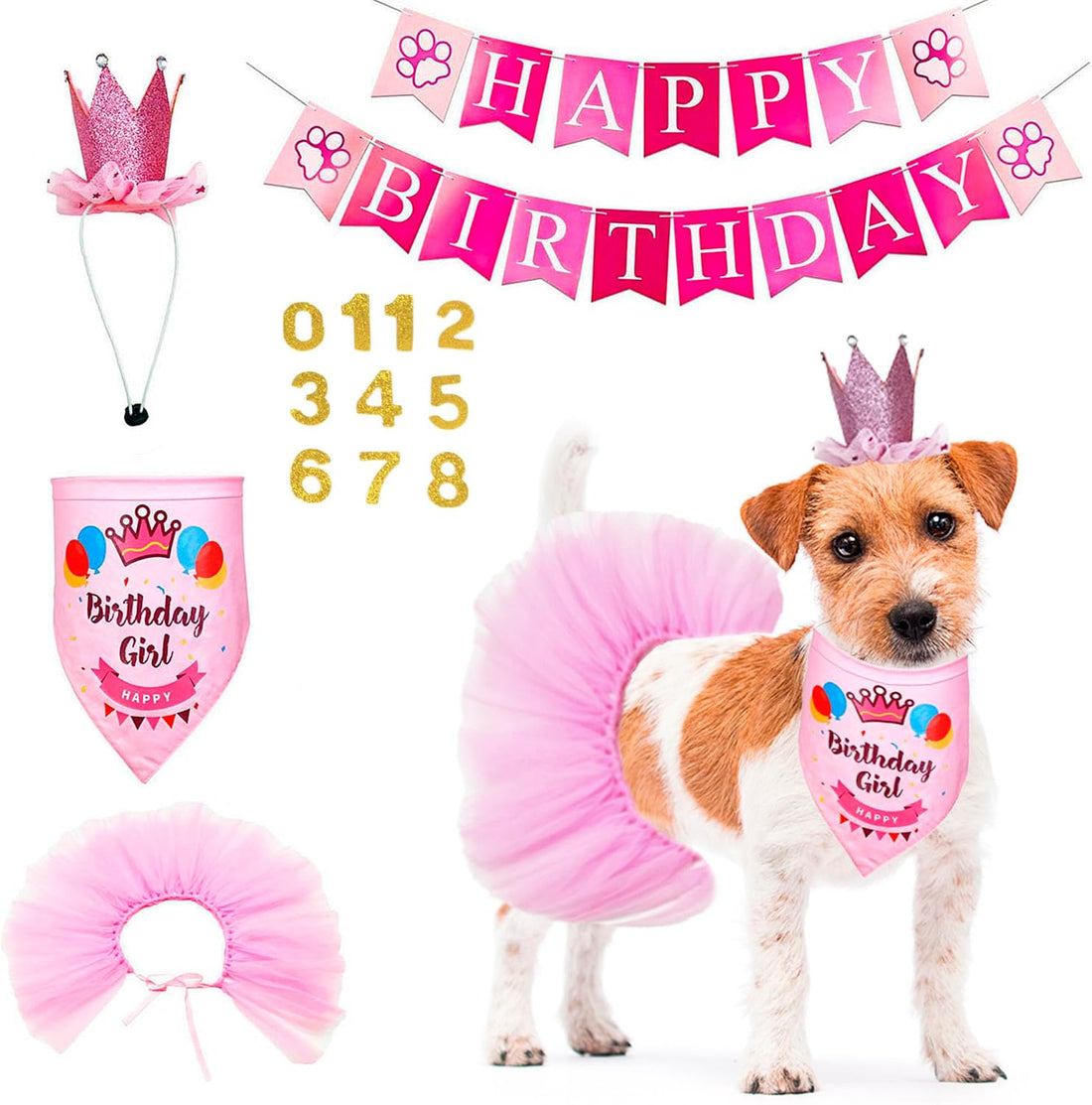 ADOGGYGO Dog Birthday Hat, Pink Birthday Girl Bandana & Tutu Set