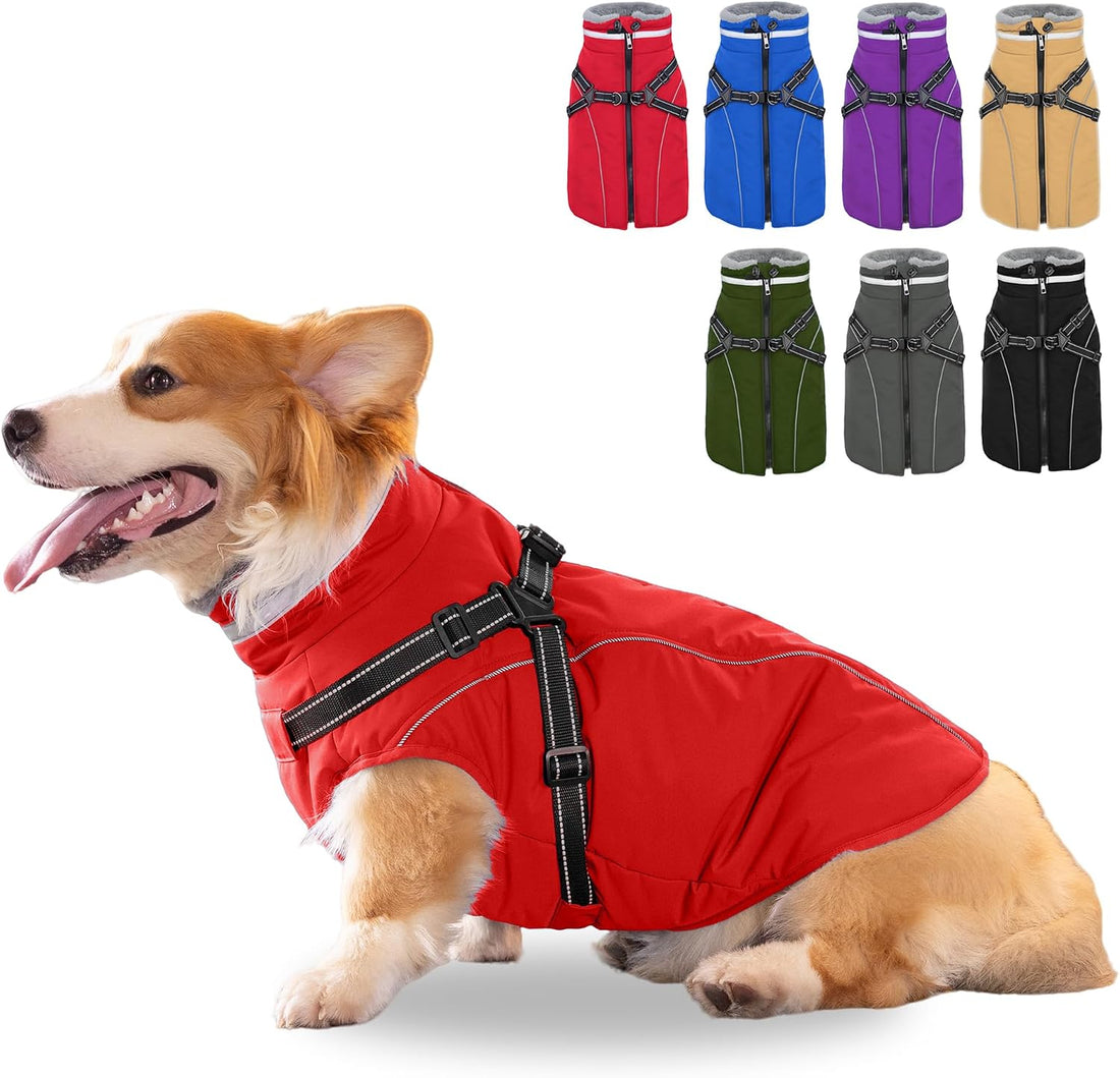 Fragralley Dog Coat with Harness Built in, Waterproof Warm Jacket Vest