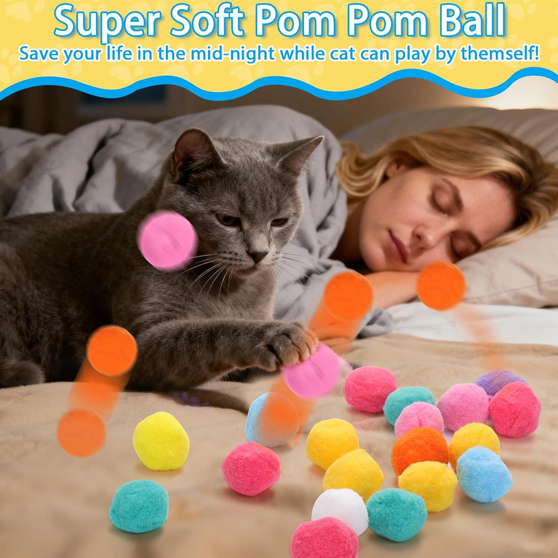 Mity rain 102PCS Cat Ball Launchers & Pom Pom Balls Interactive Cat