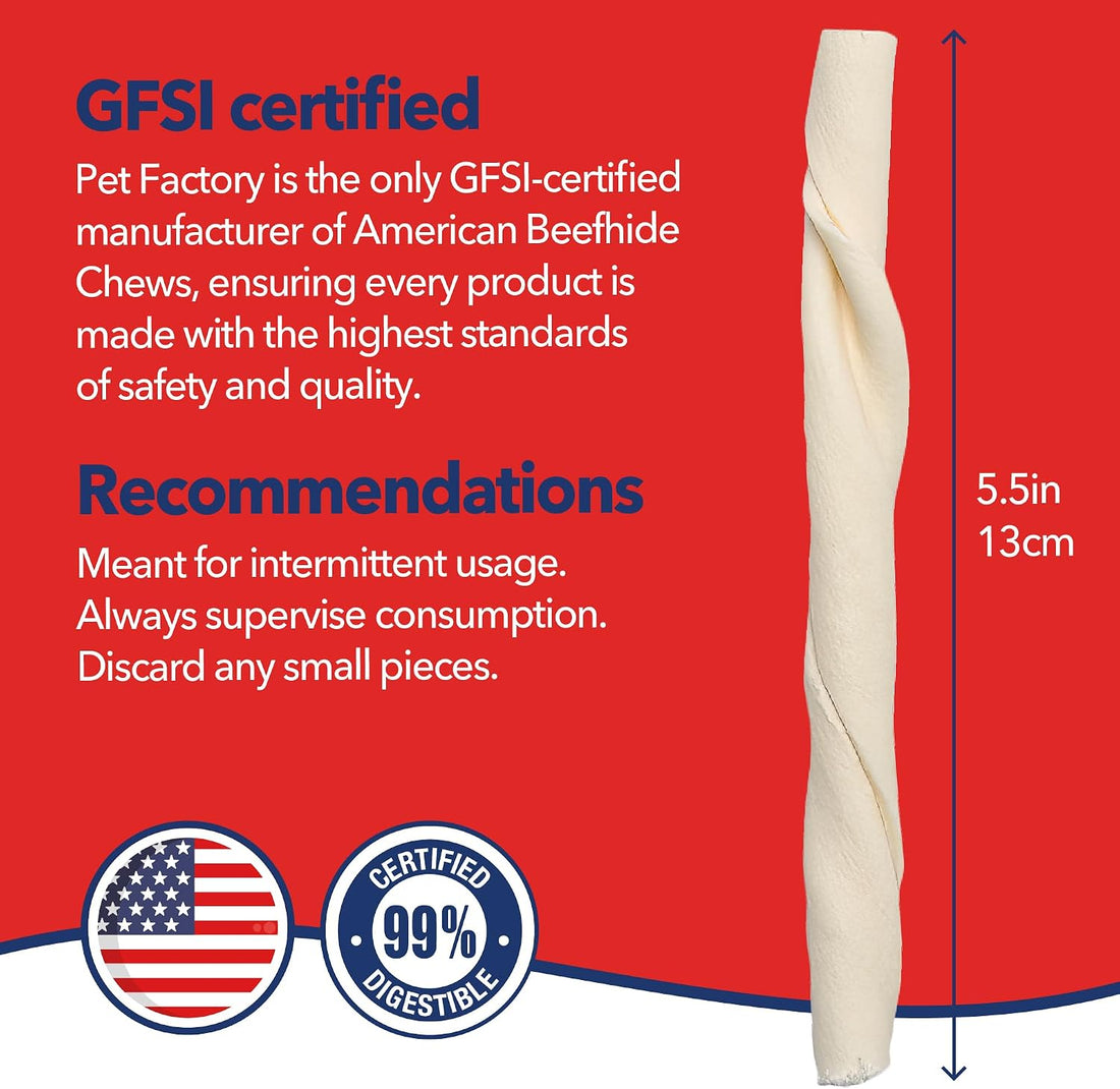 Pet Factory American Beefhide 5" Twist Sticks Dog Chew Treats