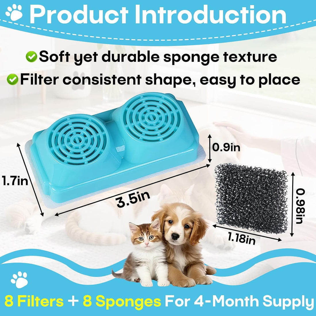8-Pack Pet Water Fountain Filter Compatible with Emdoro Pet Water