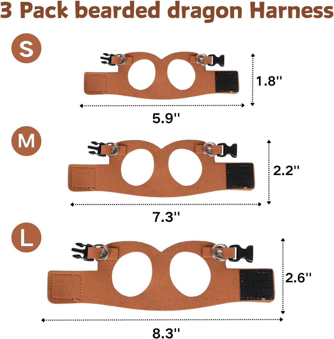 3 Pack Bearded Dragon Harness and Leash Set