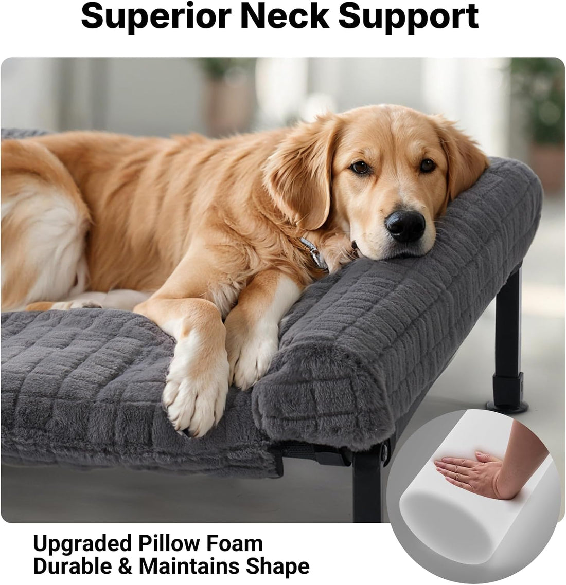 Veehoo Elevated Dog Bed Large Sized with Fluffy Plush Bolster Cushion