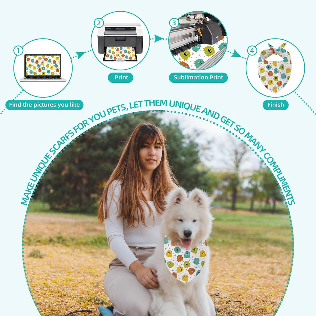 Gofshy Sublimation DOD Bandanas 6PCS, Heat Transfer Washable Dog Scarf