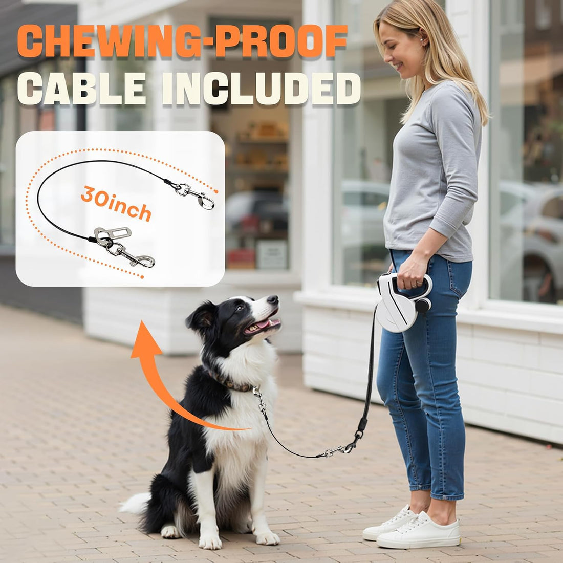 Retractable Dog Leash with LED Light & Reflective Tape for Night Walk