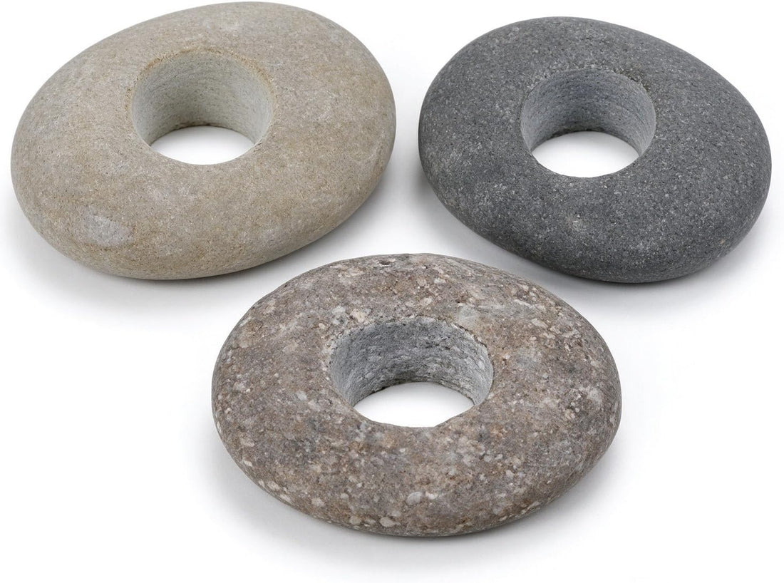 LUOTIVON 3PCS 0.8″ Hole Natural River Stone Plant Weights for Aquarium
