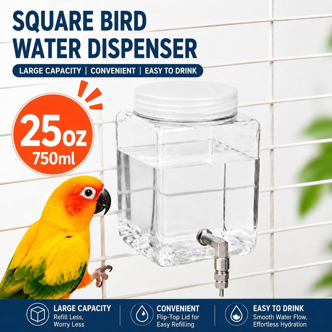 25.4 fl oz Bird Water Bottle, Cuttlebone Holder and 4 Clips