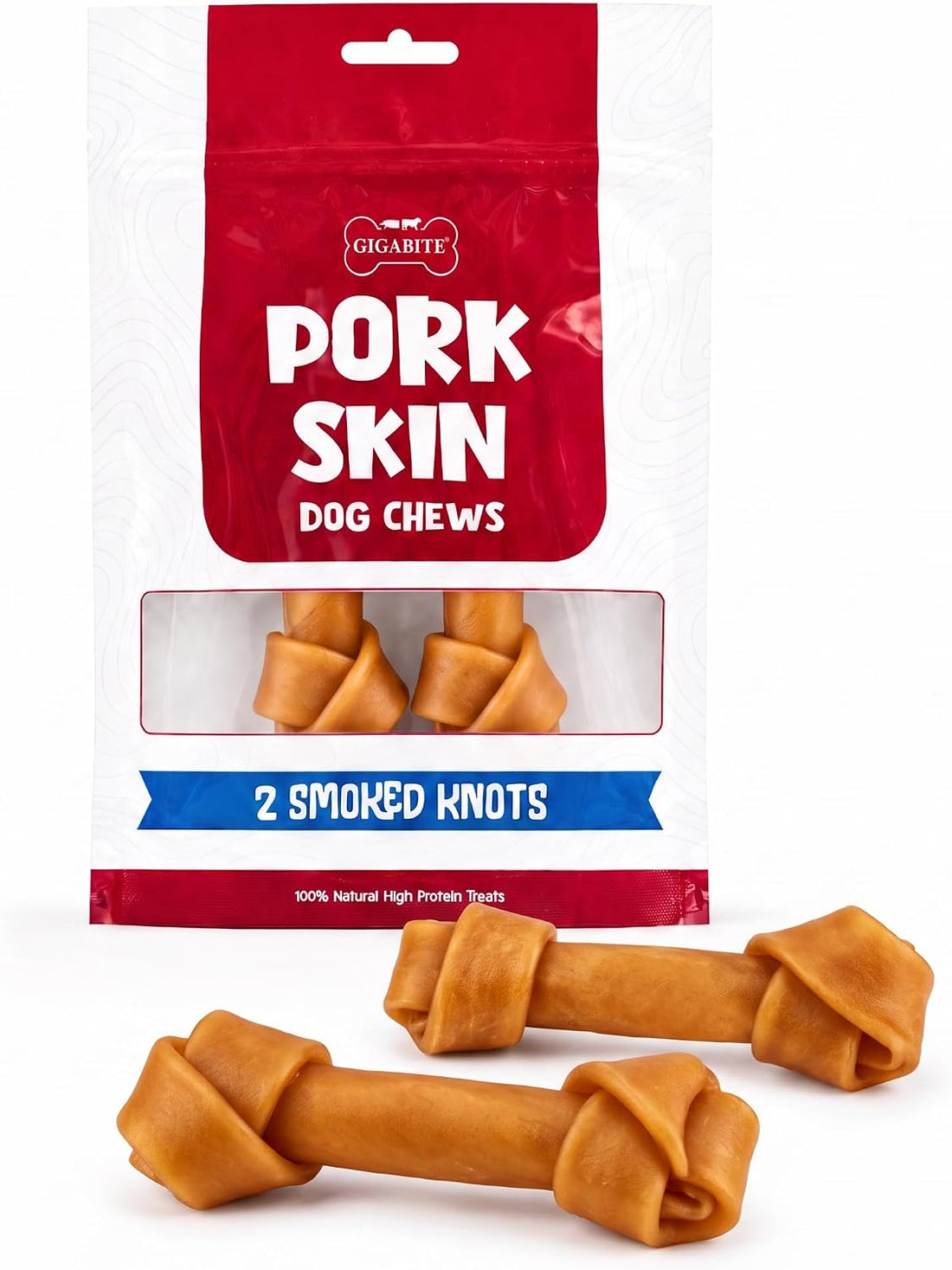 Best Pet Supplies GigaBite Pork Skin Dog Chews - 6" Knots, 2 Count