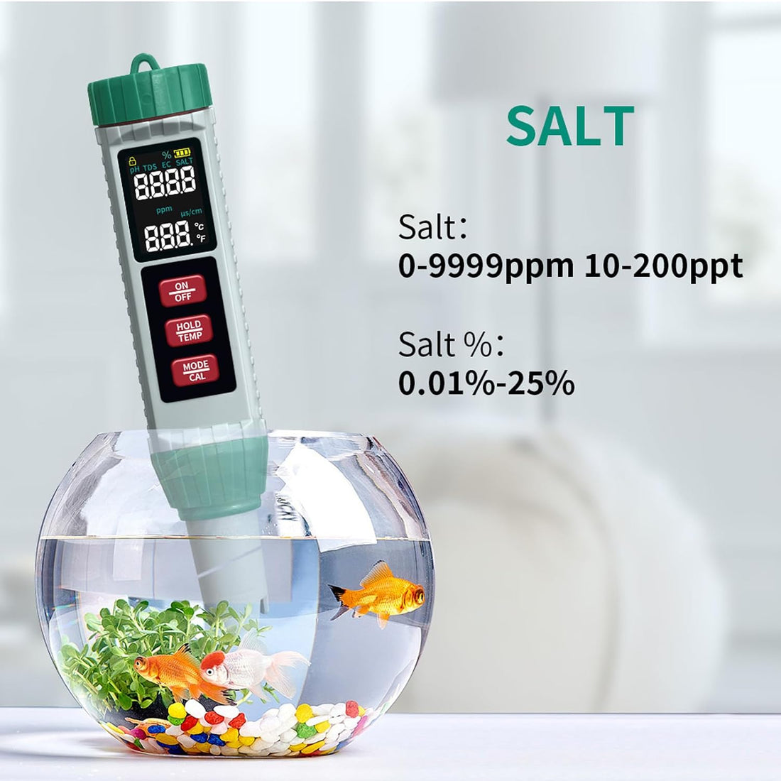 Digital Salinity Tester Pool Saltwater Tester pH and Salt Meter