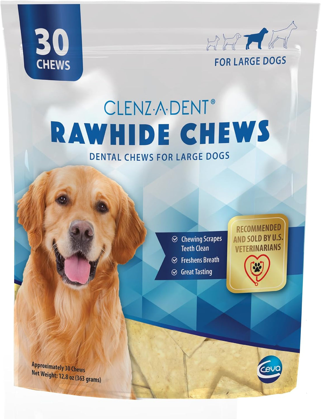 Ceva Clenz-A-Dent Rawhide Dental Chews for Dogs, Large Dogs