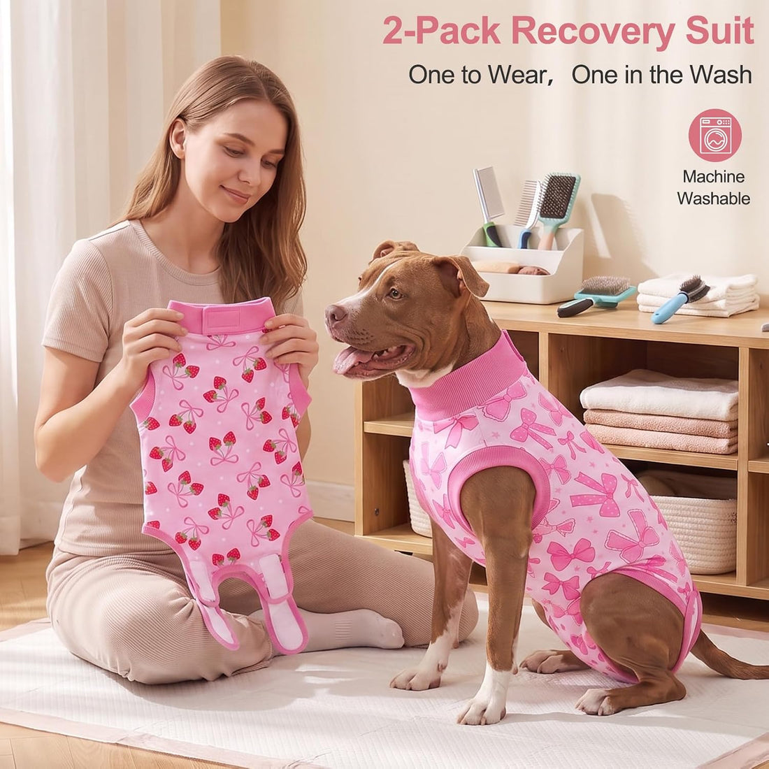 Glittme 2-Pack Ribbed Dog Surgery Recovery Suits for Female Dogs