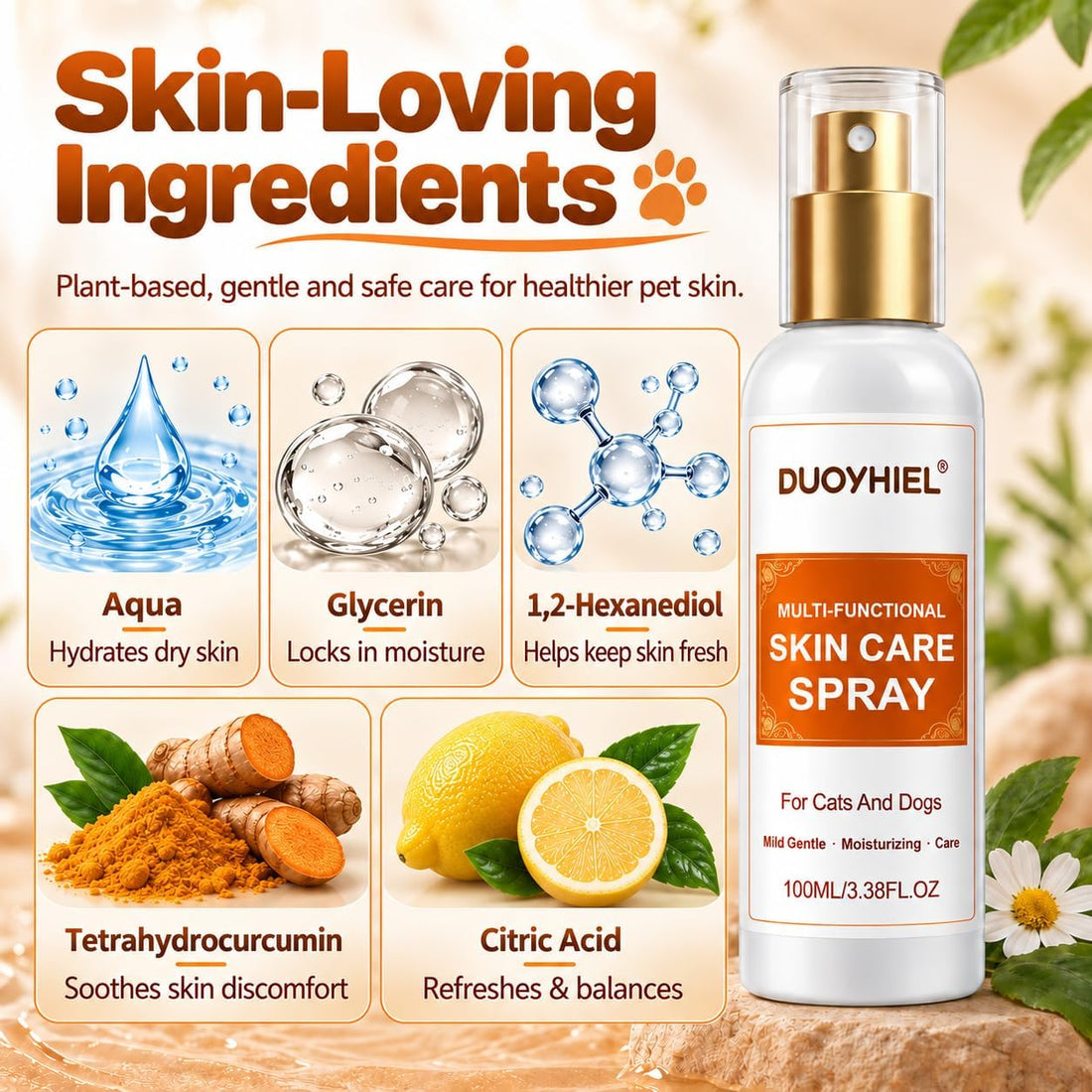 Skin Care Spray for Pets, Rinse-Free for Soothing Itching, Discomfort