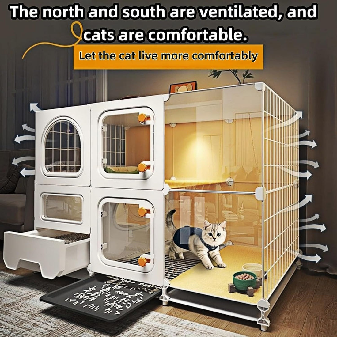 Indoor cat cage with Litter Box, Complimentary Cat Bed