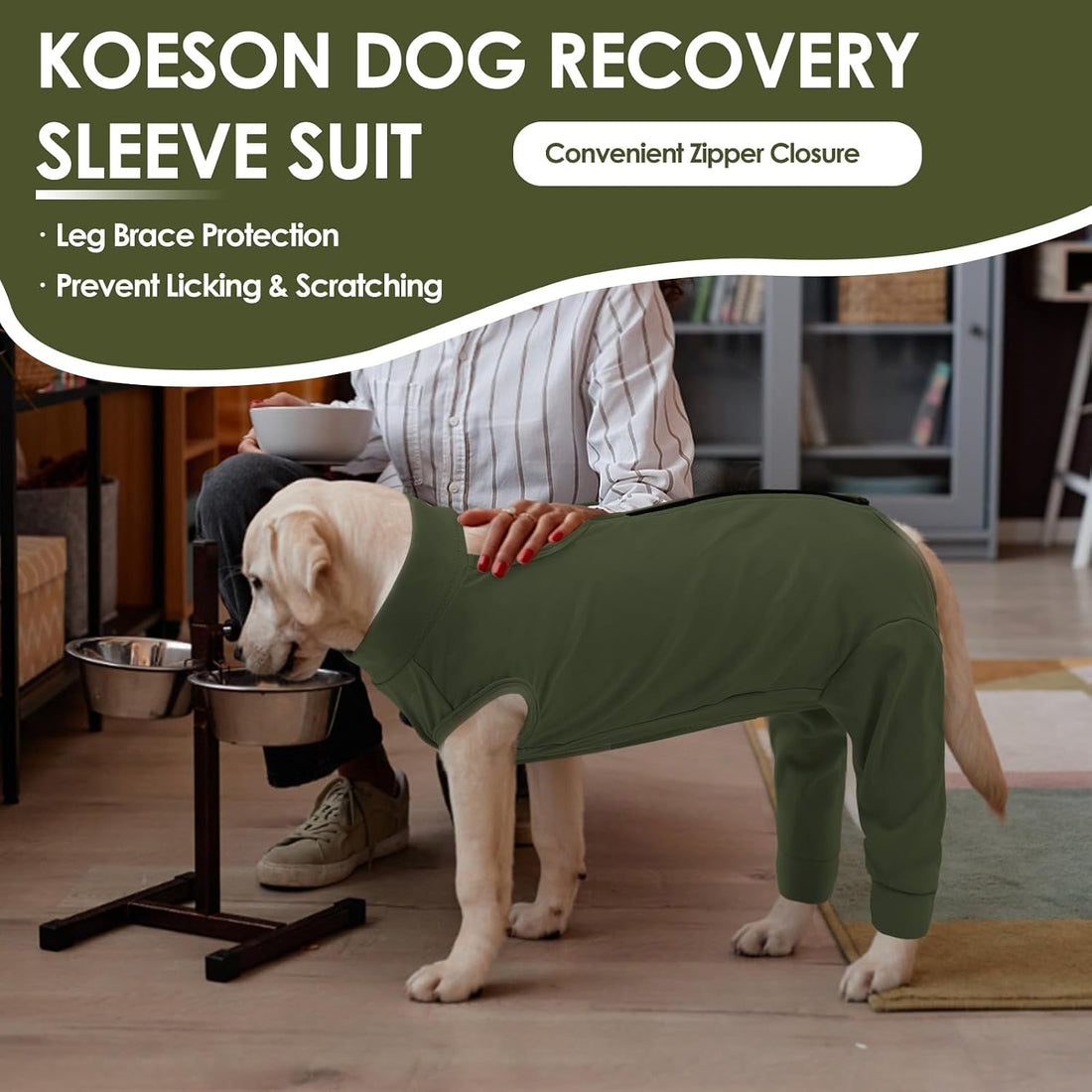 KOESON Back Zipper Dog Surgery Recovery Suit with Rear Leg Sleeve