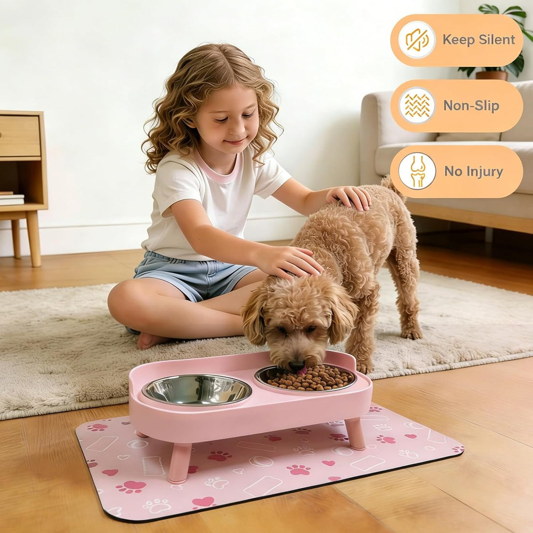 Elevated Dog Bowl, Raised Feeding Stand with Mat for Small Dogs Under