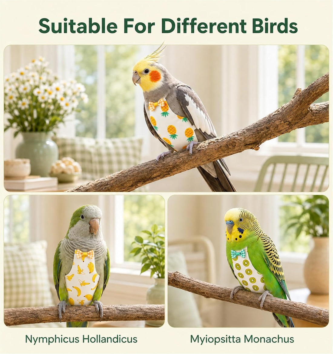 6 Pcs Cockatiel Diaper, Bird Diaper Adjustable Straps Anti-Leak
